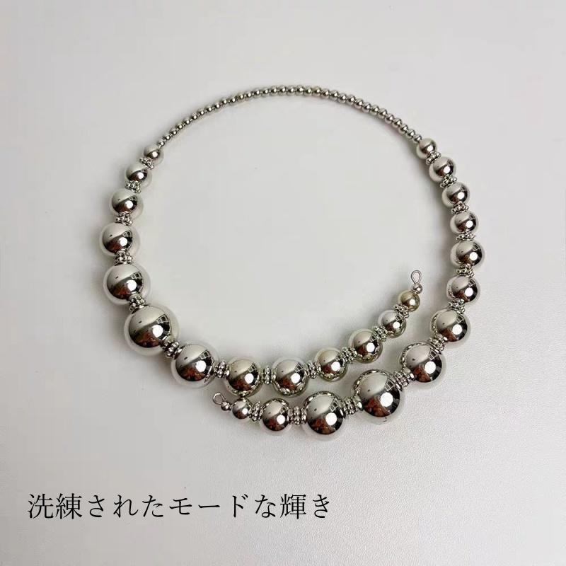 【極上の存在感】メタルボール チョーカー ネックレス - 軽量・高弾力デザイン / シルバー | 3枚目
