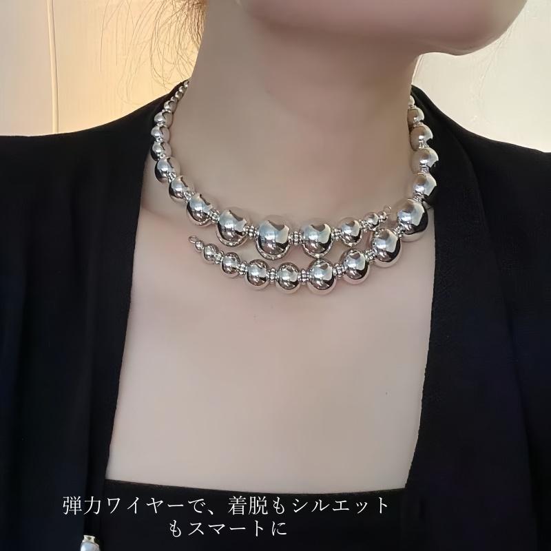 【極上の存在感】メタルボール チョーカー ネックレス - 軽量・高弾力デザイン / シルバー | 6枚目
