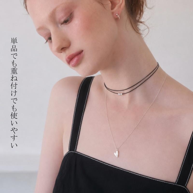 S925 シルバー 3連ビーズ  メタルビーズ　チョーカー ネックレス 黑 紐 二連 レディース 金属アレルギー対応 | 5枚目