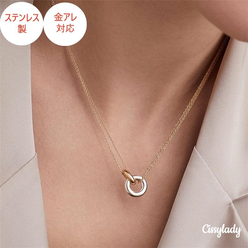 ステンレス　シルバーとゴールド　コンビカラー　バイカラー　ダブルカン　ネックレス 　金属アレルギー対応　ニッケルフリー