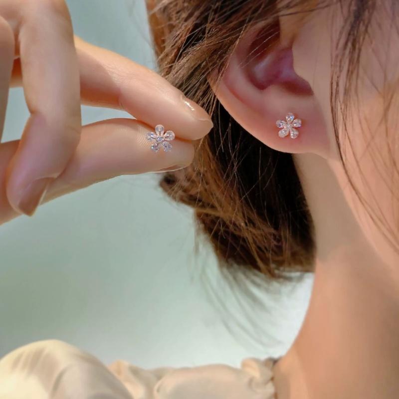 S925 ピングゴールド 3A級ジルコニア 桜 さくら ピアス イヤリング セカンドピアス 金属アレルギー対応 小ぶり | 6枚目